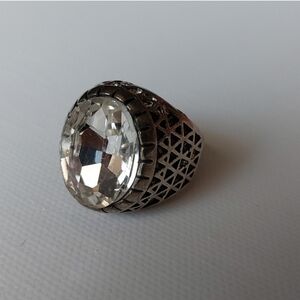 Dome shaped Rhinestone Ring In Silver Tone Setting Size 8.75